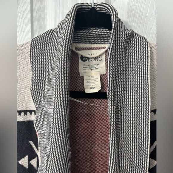 Billabong Boho Aztec Sz Small Open Front Draped Cardigan Sweater Logo Collared - Picture 3 of 10